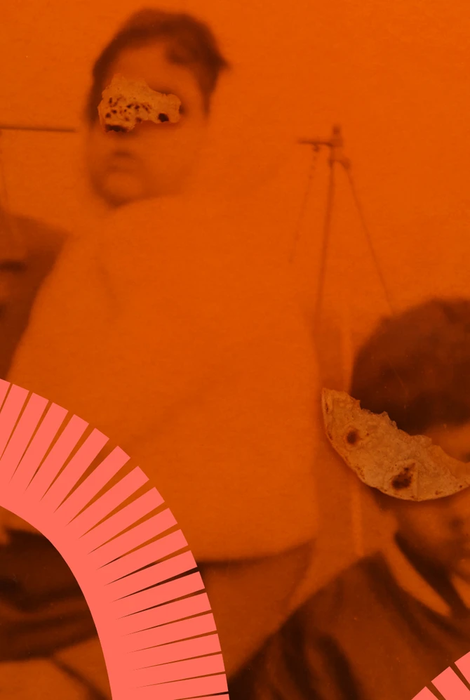 Sepia-toned vintage photo of people with mask-like covers on faces.